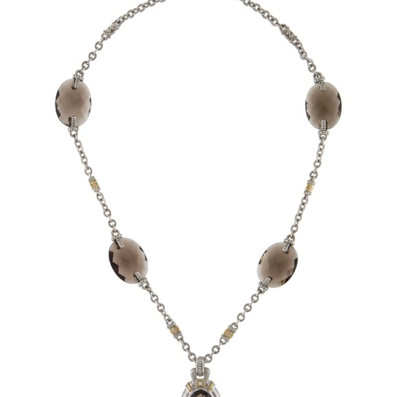 JUDITH RIPKA Smoky Quartz & Diamond Pendant Necklace Silver 18k gold $1,100 NWT - Picture 2 of 2